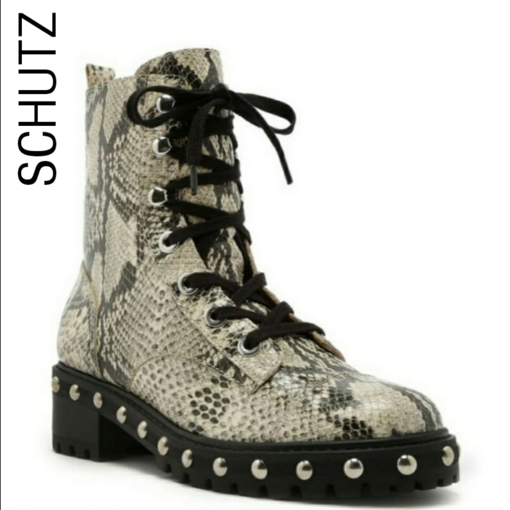 SCHUTZ Leather Snakeskin Print Combat Boots Size 6